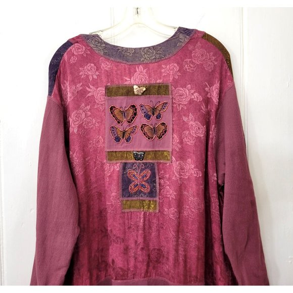 Art to Wear Beaded Butterfly Patchwork Lagen Look Button Front Top - Picture 4 of 7